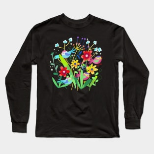 Summer flowers and bird Long Sleeve T-Shirt